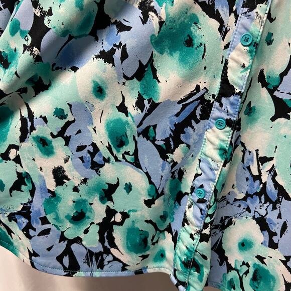 Covington Top Blouse V Neck 2 Pocket Gathered Sleeves Teal - Picture 5 of 8